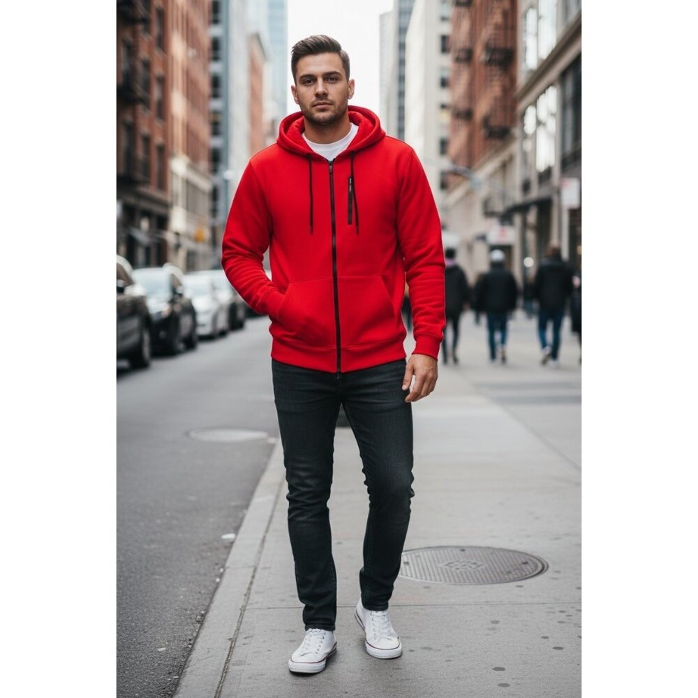 Champs Sports Gear Mens Red Full-Zip Hoodie With Black Drawstrings & Pockets